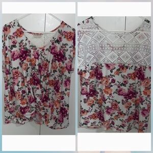 Floral Women's Blouse - Purple and Orange
